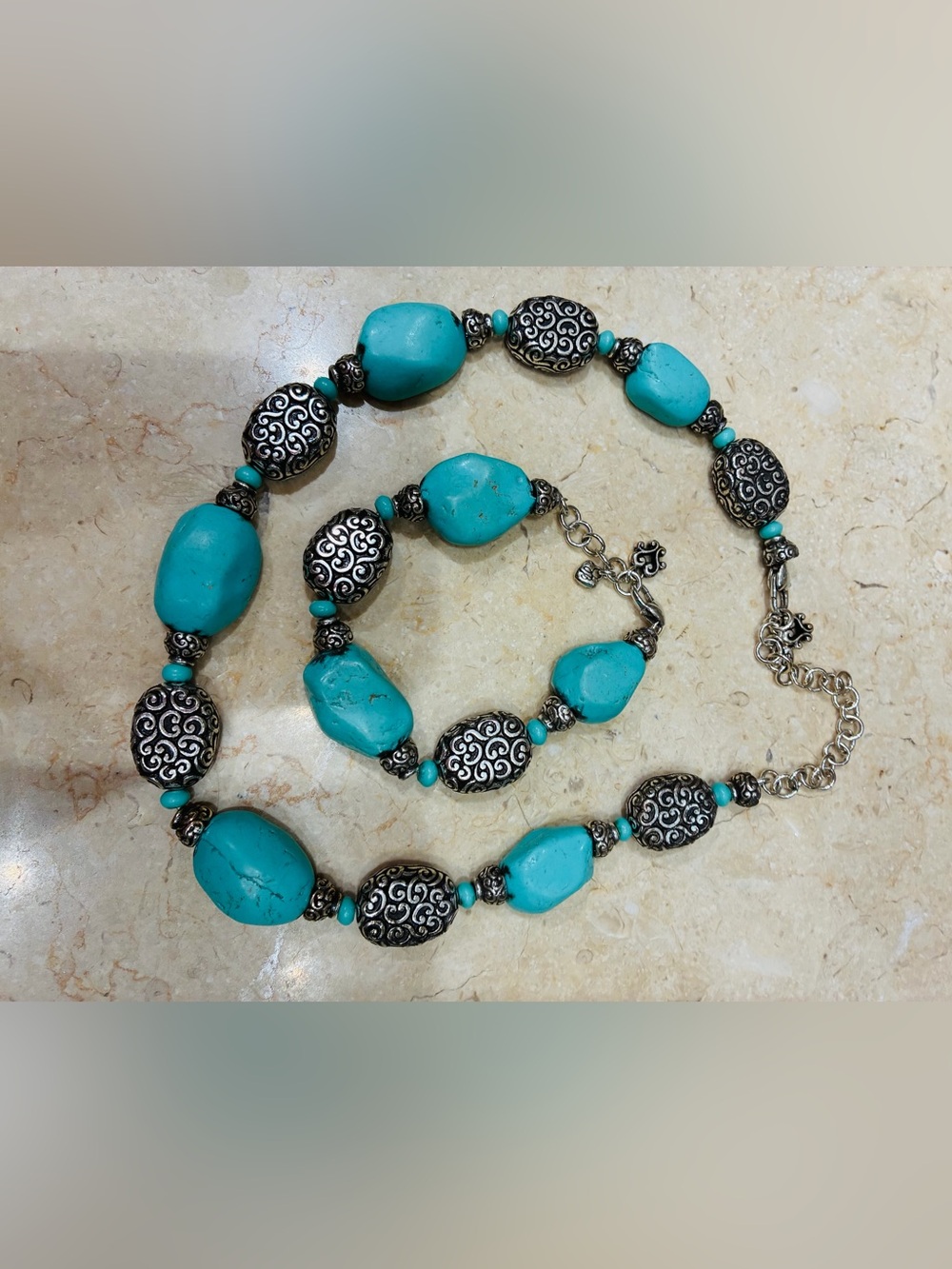 Brighton Full Moon Rising Chunky Turquoise & Silver Plated Necklace